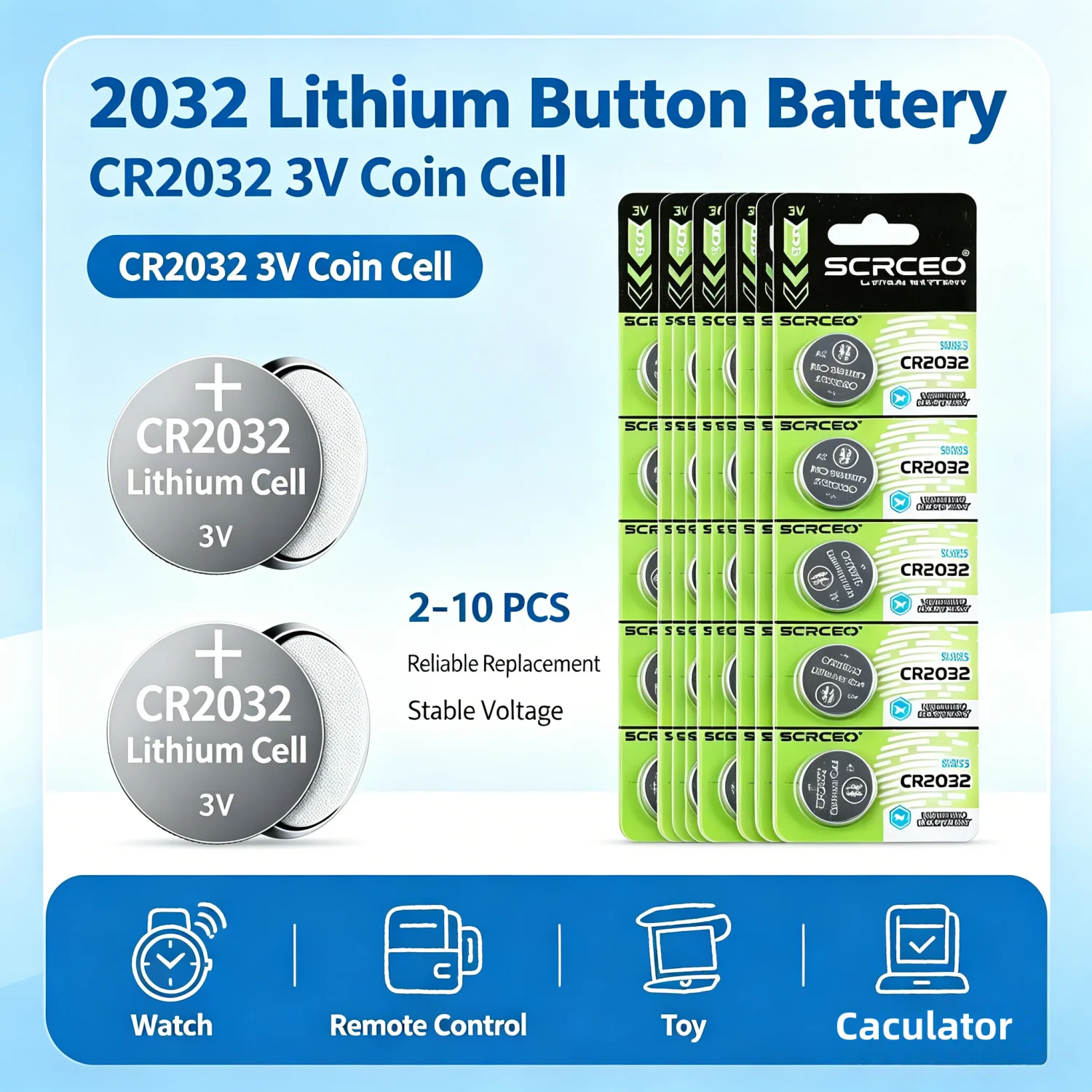 CR2032 3V Lithium Button Battery DL2032 BR2032 2032 Coin Cell Long Lasting Leakproof For Watch Car Remote Key Fob Calculator Toy