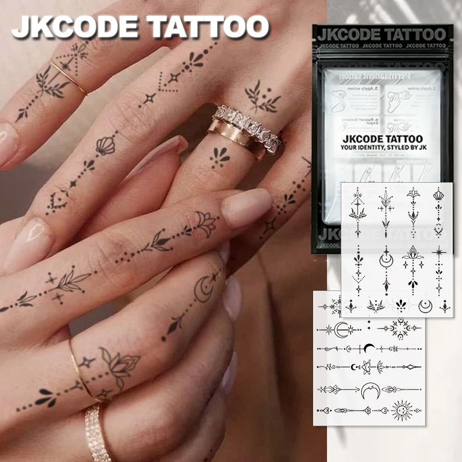 2-teiliges wasserfestes semi-permanentes Tattoo-Set, minimalistische Handtattoos, einfache Blattdesigns, temporäre Tattoos für Ramadan, wasserfest, realistische Tattoos, Pflanzendesigns,