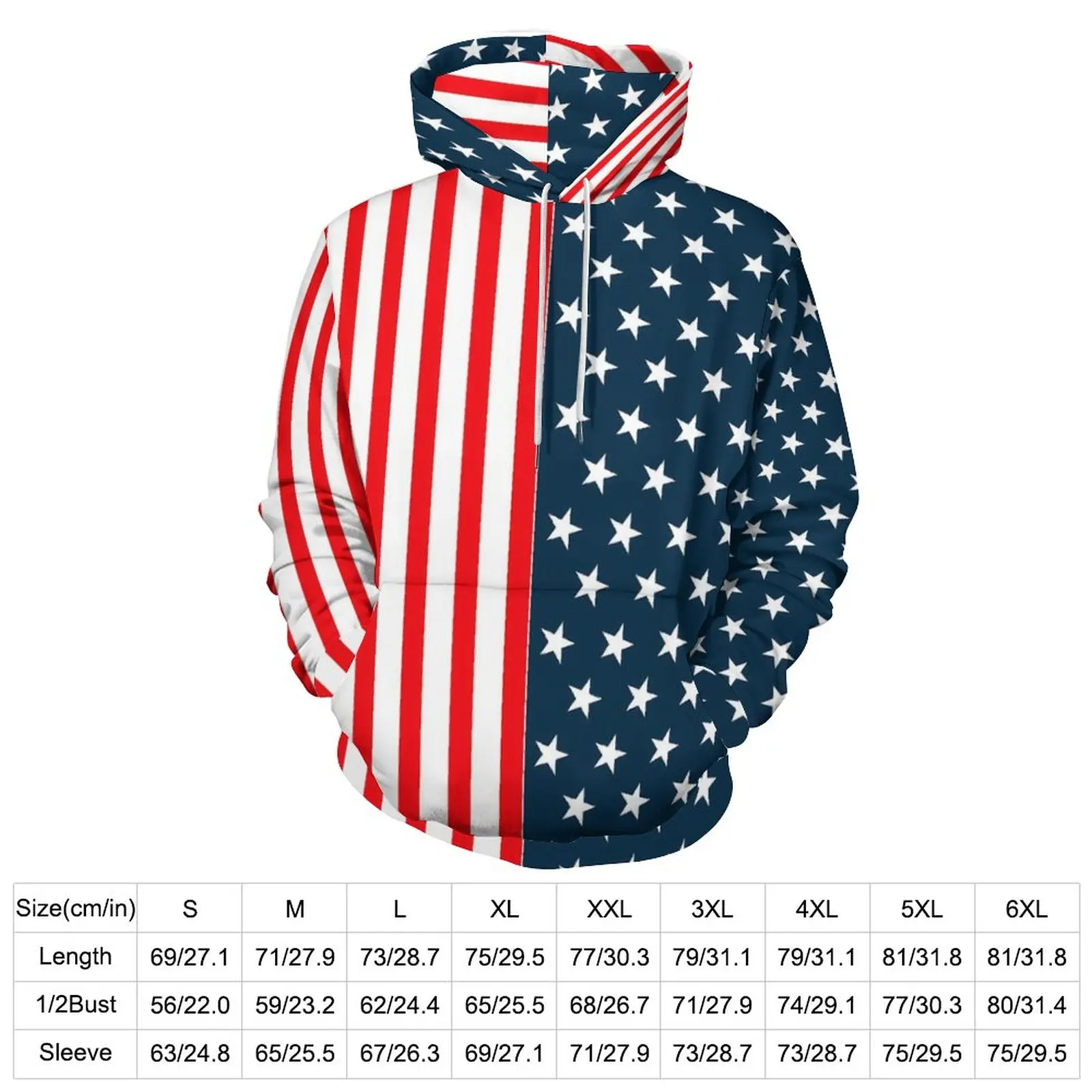 American Flag Hoodies Long-Sleeve The Stars And Stripes Casual Pullover Hoodie Autumn Street Wear Oversized Loose Sweatshirts