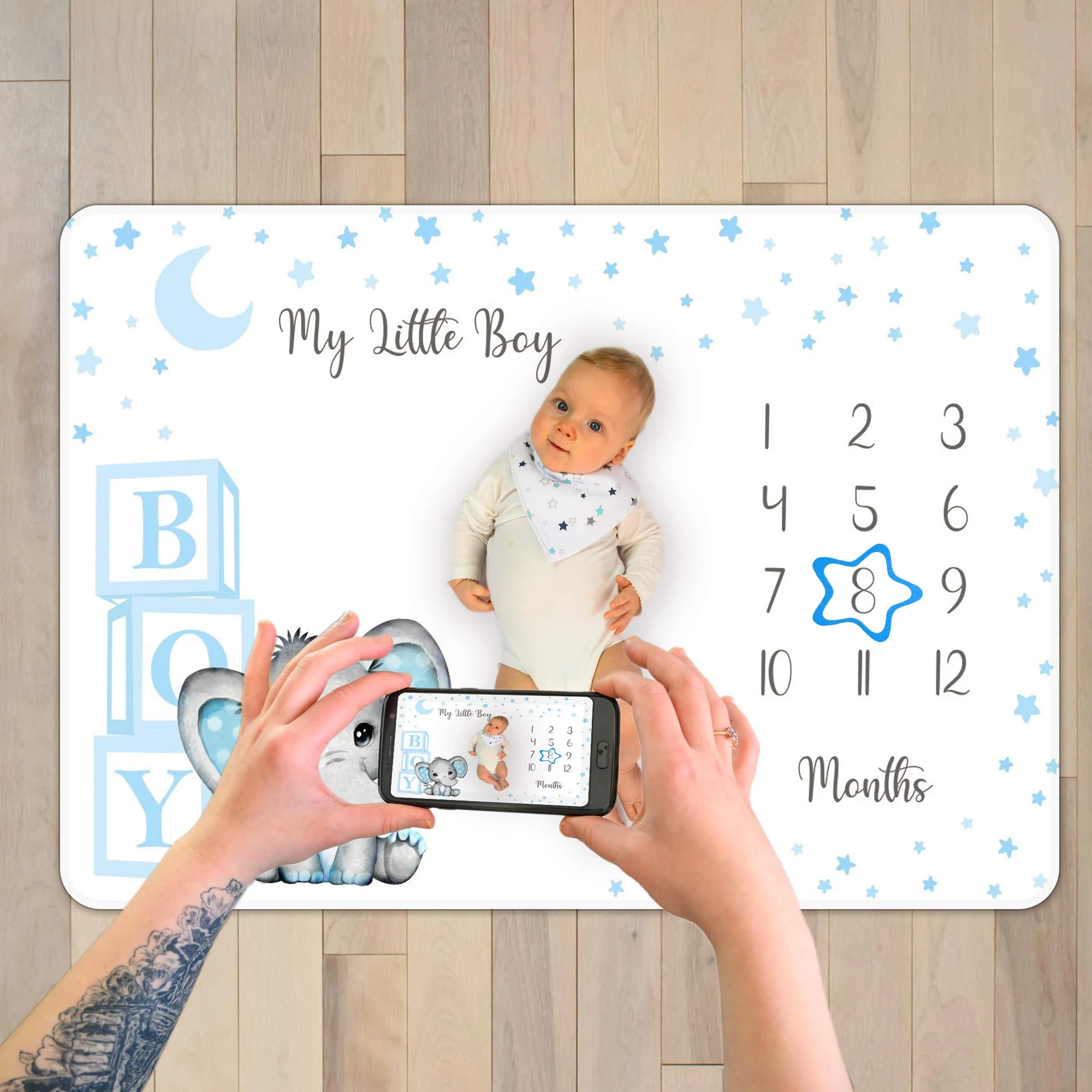 

Плед VIKAMA Starry Elephant для фотосессий младенцев: мягкий и удобный, для записи этапов развития, фон для фотосъемки, декор для детской комнаты