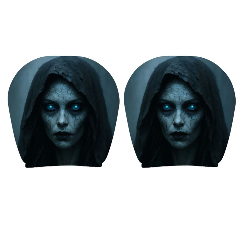 M68B Car Headrest Covers with Portrait Artwork, 2 Piece Slip On Set for Car Interior