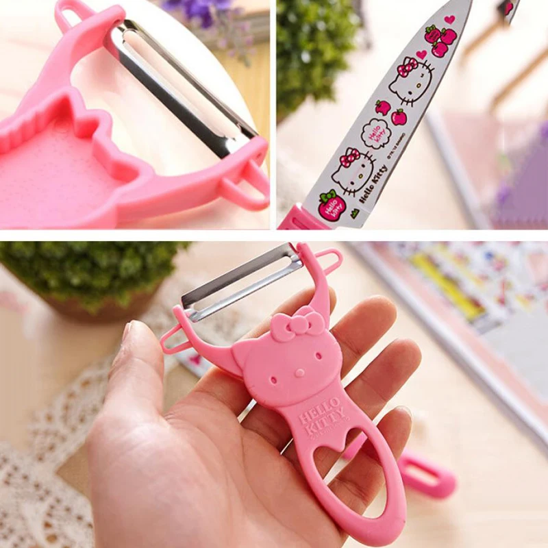 Kawaii Sanrioed Hellokitty Dunschiller Fruit Dunschiller Kt Handheld Mes Rvs Blade Slicer Keuken Tool Accessoires