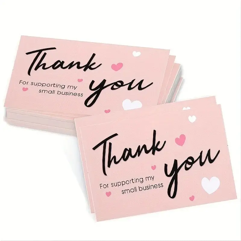 50pcs/pack Pink Thank You Card For Supporting Business Package Decoration ''Gorgeous Thanks'' Business Card Handmade With Love
