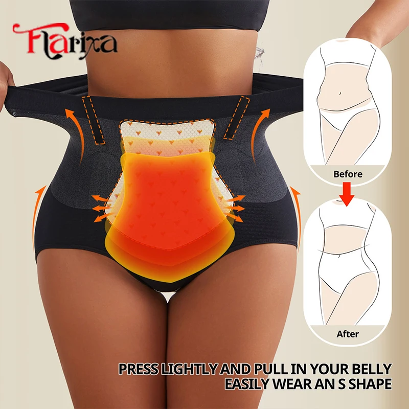 Flarixa Seamless Tummy Control Panties Women High Waist Briefs Thermal Fat Burning Underwear Slimming Belly Shaper Hip Lift Pant