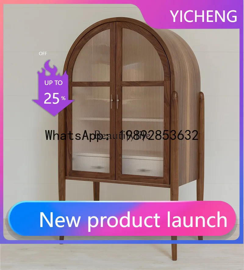 

QQ American simple household solid wood arched dining side cabinet modern neoclassical multi-functional glass door wine cabinet
