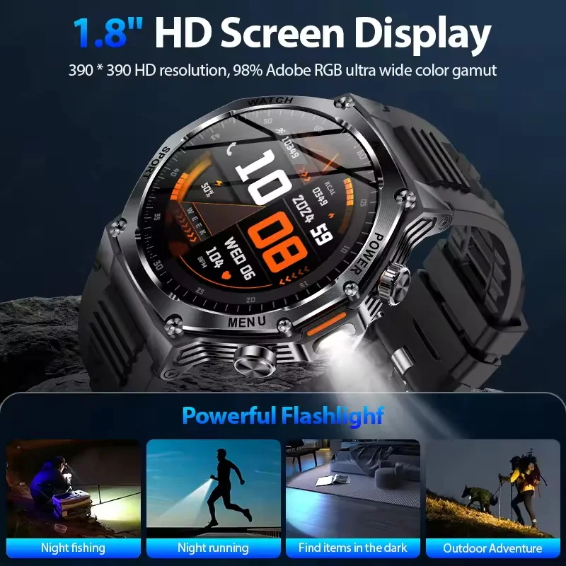 Nieuwe Mode 1.8 inch 390*390 HD Scherm Smartwatch 800 mah Batterij Bluetooth Oproep Hartslag Gezondheid Monitor Professionele waterdicht