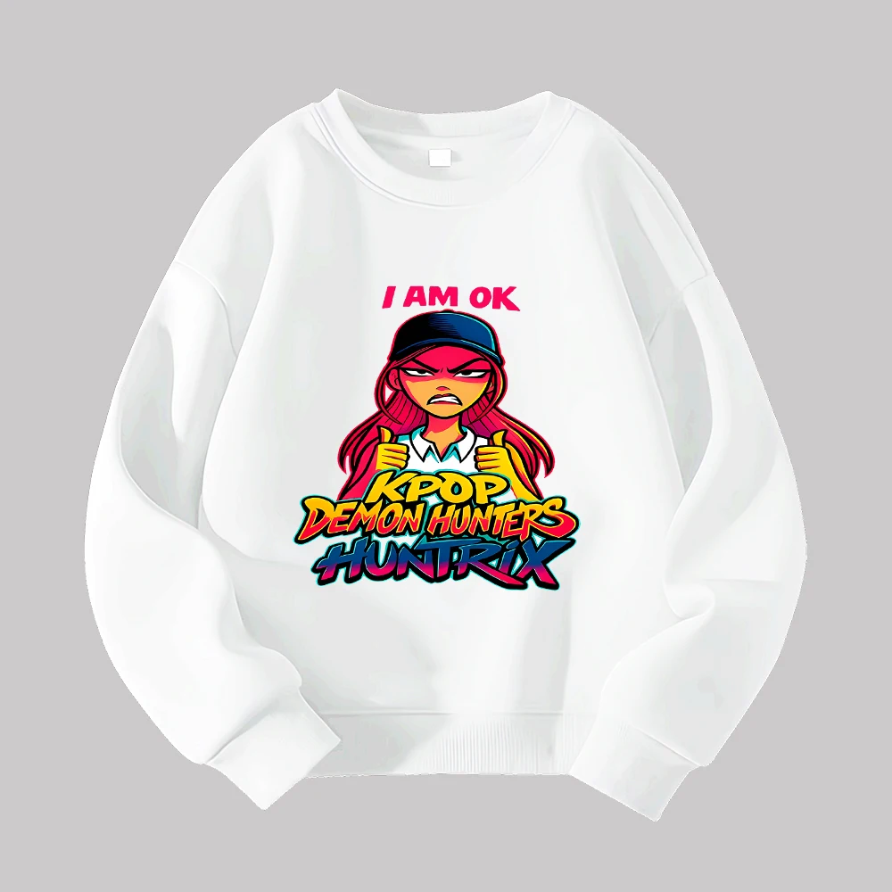 سويت شيرت نسائي كاجوال من القطن برقبة دائرية من KPOP Demon Hunters Huntrix I Am OK بطباعة جرافيك #2