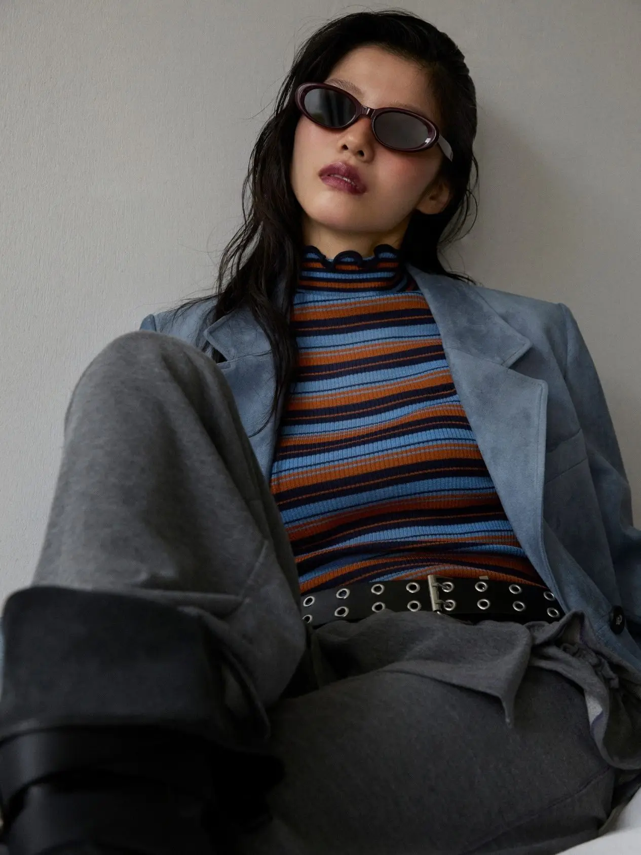 Fashionable Retro Striped Knitwear High Elastic Slim Fit Half High Collar Wooden  Bottoming T-Shirt for Women Autumn Wear