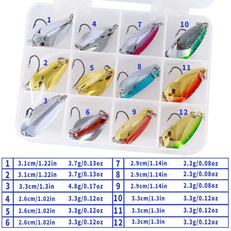 Random Color 12pcs /set Jig Sequins Road Runner Bait Set Single Hook Spoon Stripes Warbler Fake Bait Spoon Sequins Fishing Lures