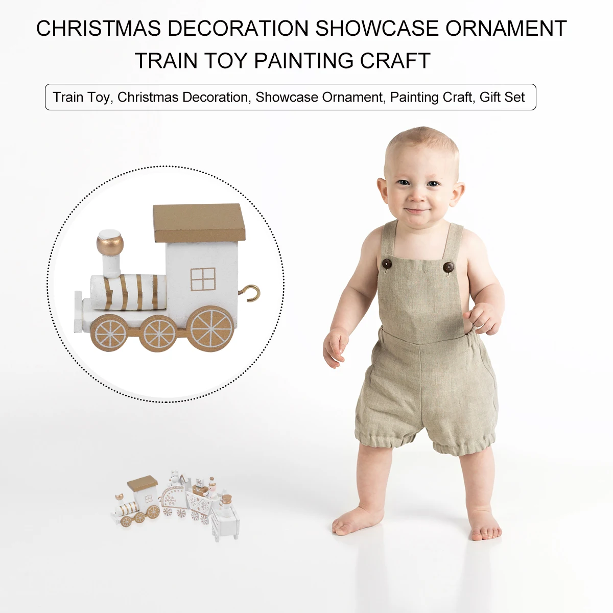 

4pcs Wooden Locomotive Train Decorations Christmas Showcase Ornament Painting Craft Non Remote Control Toy Environmental