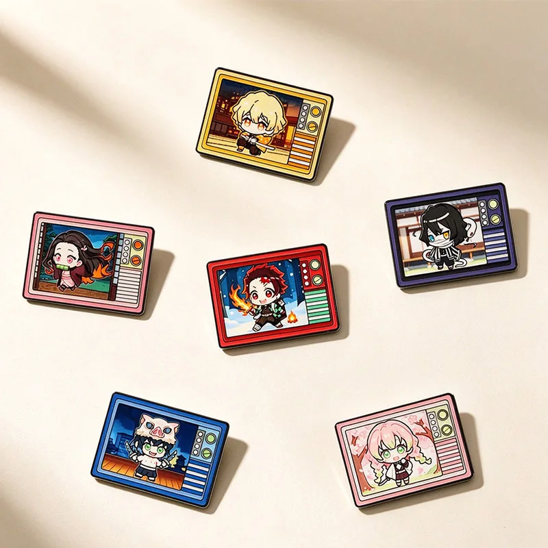 Anime Demon Slayer Enamel Pins Retro Tv Shape Cartoon Character Alloy Brooch Badge For Denim Jacket Lapel Decor Accessory