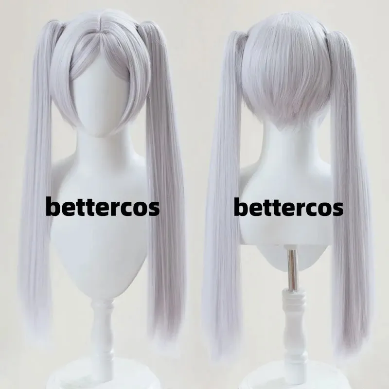 Peluca de Cosplay Frieren, pelucas Frieren largas de alta calidad, color gris plateado, pelo sintético resistente al calor, pelucas de Anime para fiesta + gorro de peluca