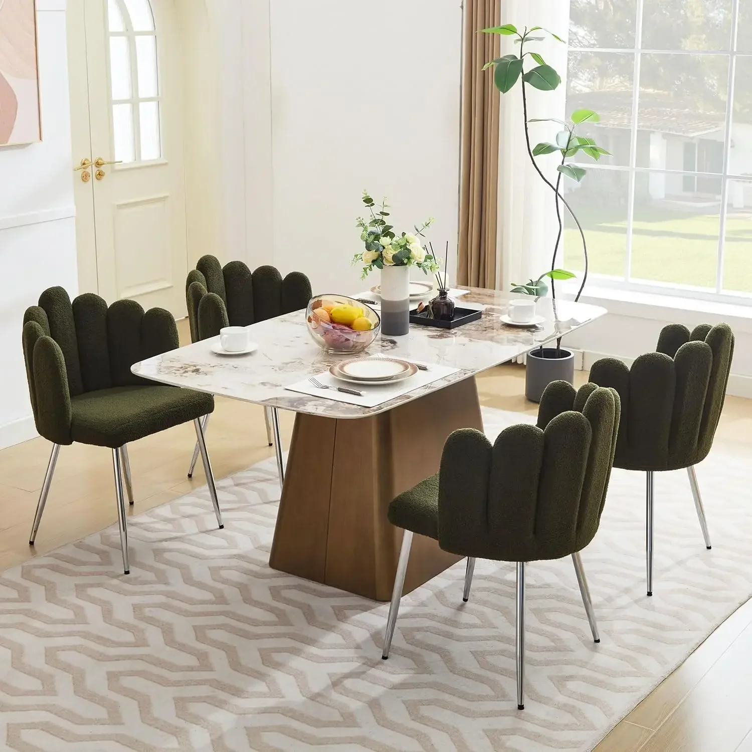 

Mid Century Modern Dining Chairs Set of 4, Ergonomic Dining Chairs with Larger Seat & Comfort Back, Lambskin Fabric Upholstered