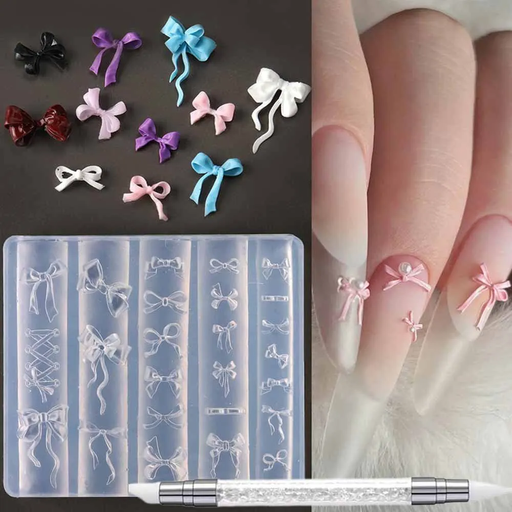 2 uds Kawaii 3D cinta Bowknot Nail Art silicona tallado molde trabajo hecho a mano DIY Mini lindo pajarita Partten molde plantilla herramientas de uñas