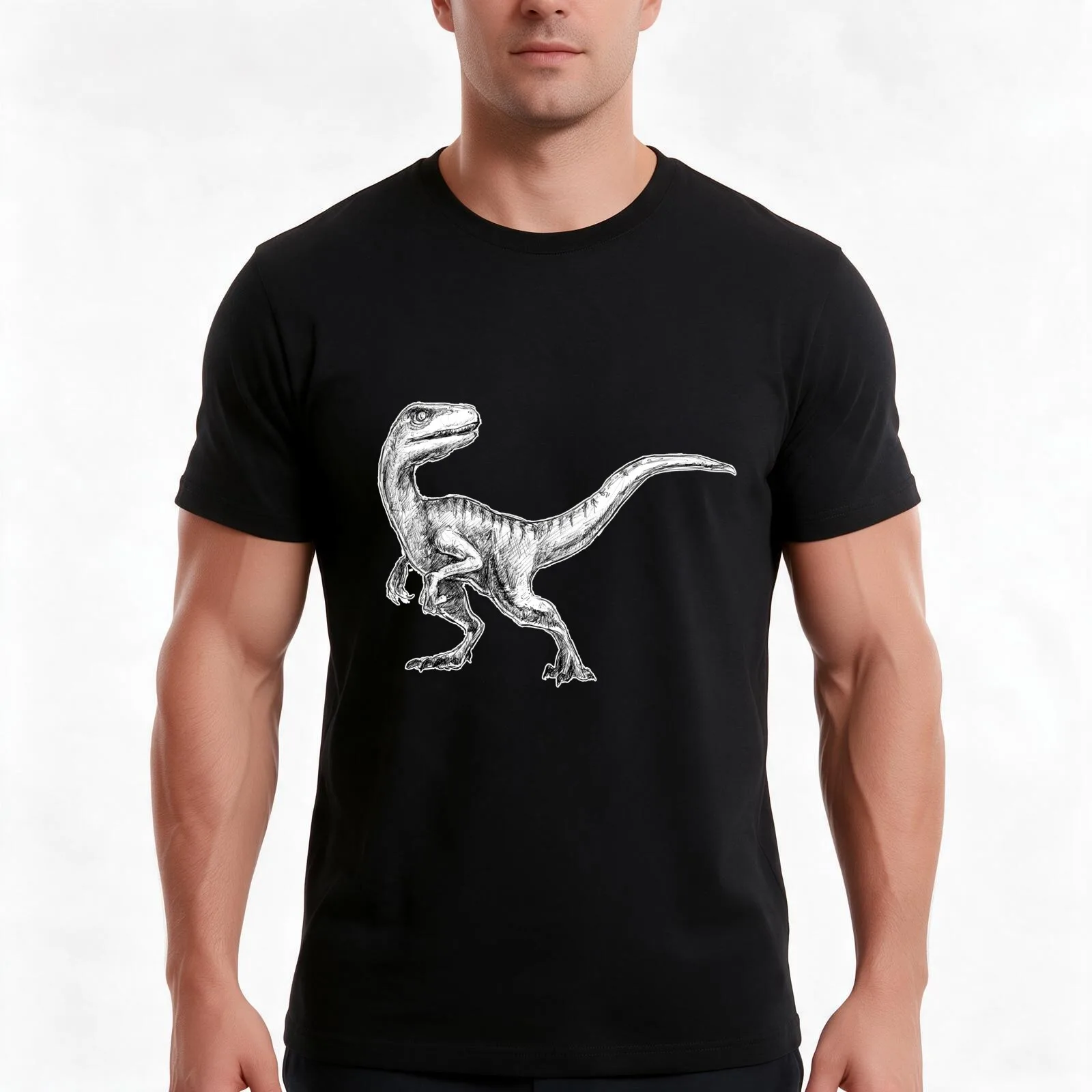 Velociraptor T-Shirt, Summer Casual Cotton Tee, Oversized Streetwear Tops, Vintage Graphic Print, Loose Fit Short Sleeve
