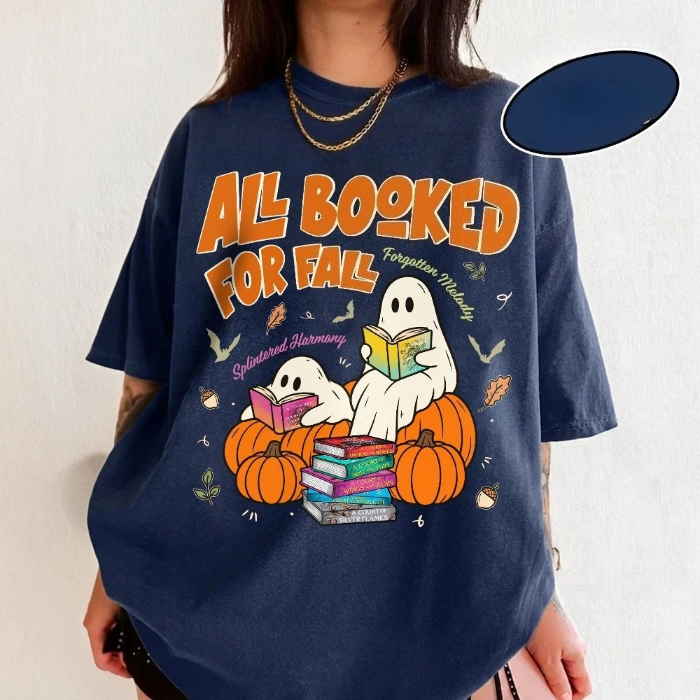 All Booked for Fall T-Shirt ACOTAR Ghost Reader Unisex Tees Spooky Bookish Halloween Gift Fashion Fantasy Reader Cotton Tshirt