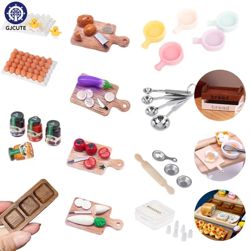 1:12 Dollhouse Miniature Kitchen Accessories Baking Tools Kitchen Utensils Model Pot Tray Doll House Decor Kids Pretend Play Toy