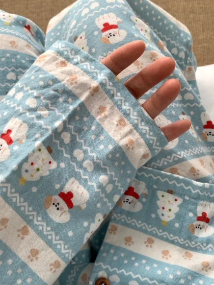 

Комплект домашней одежды из чистого хлопка: мягкий, удобный, повседневный, свободного кроя, с воротником, с длинными рукавами и брюками, для женщин, зимний, с принтом Снеговика