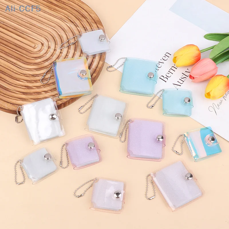 Student Photocard Holder With Keychain 1Inch 2Inch Transparent Mini Photo Album DIY Idol Small Card Collection Book Bag Keyring