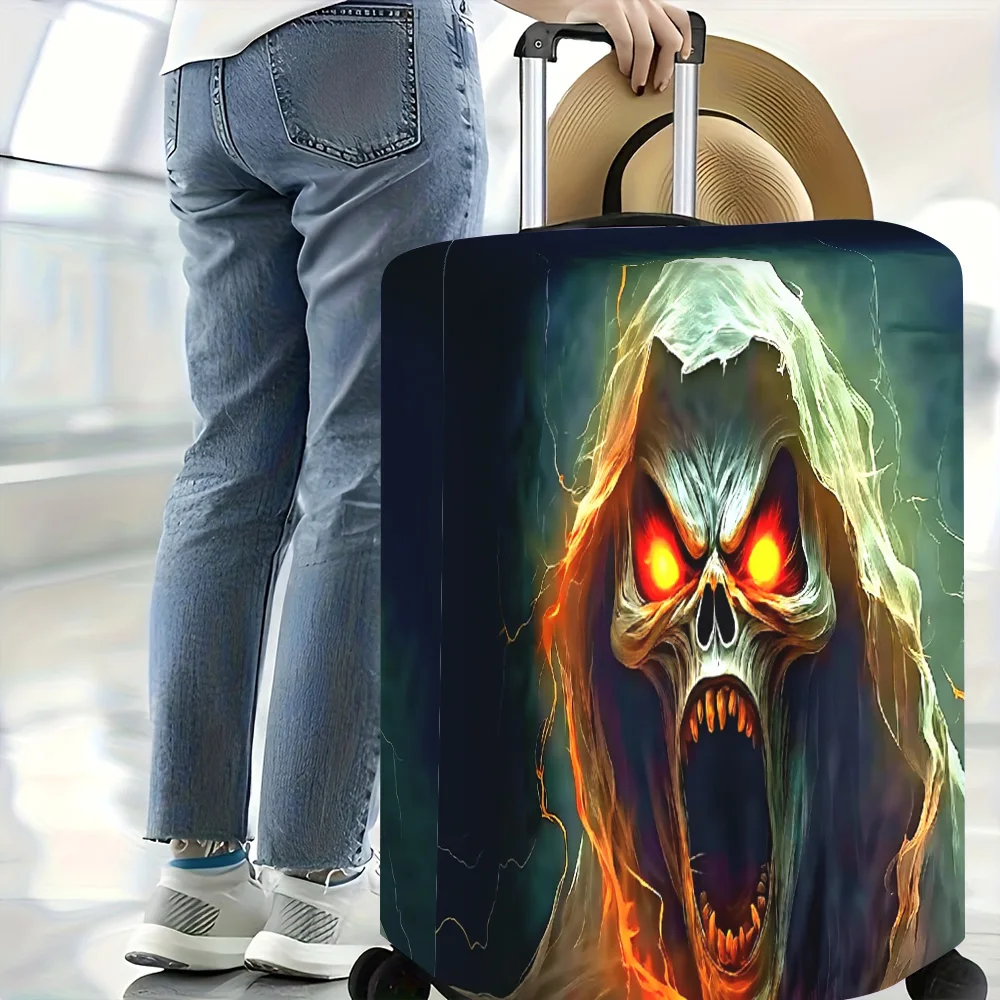 1pc Spooky Grim Reaper-print luggage cover. Fits 18–32-inch suitcases; perfect for Halloween decorations
