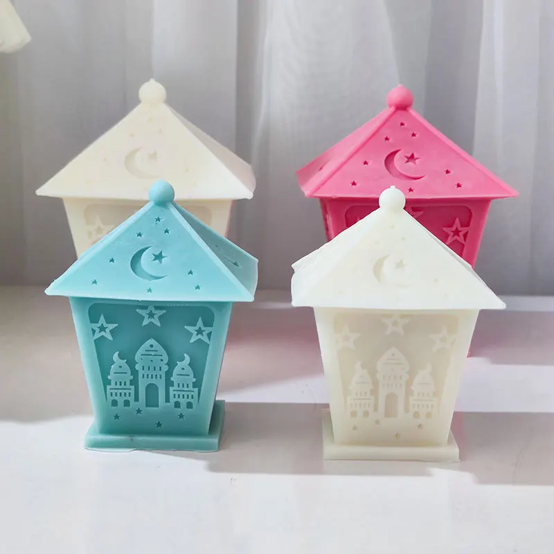 Star Moon Ancient Temple Lamps Candle Soap Silicone Mold 3D House Gypsum Tabletop Ornaments Photography Background Mould