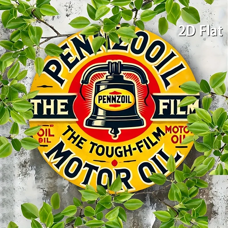 [فن الحائط القديم] ملصق مسطح لزيت المحرك بنزيل عتيق من الألومنيوم على شكل جدار معدني عتيق مع مخطط ألوان أصفر وأحمر