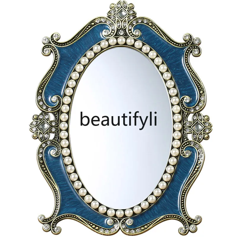 

European retro mirror makeup desktop desk countertop mirror bedroom single-sided vanity mirror large