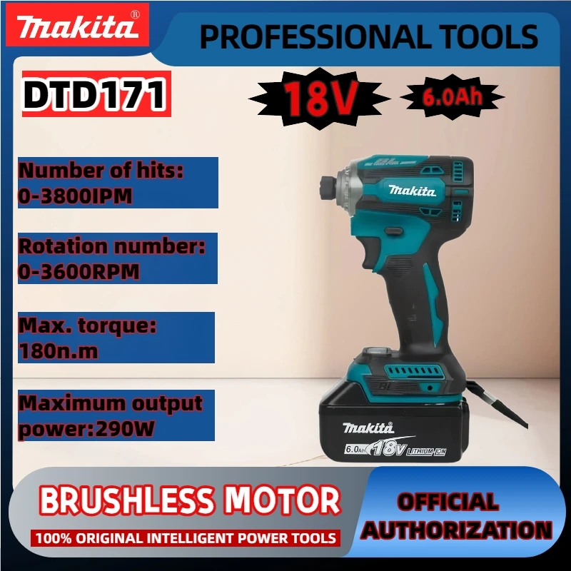 MAKITA DTD171 tournevis à percussion Rechargeable 18 V haute puissance tournevis au lithium sans balais pilote électrique à couple élevé