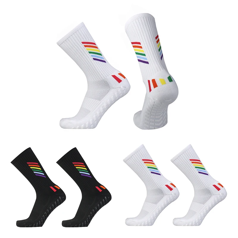 

2023 New Men Women Football Socks Colorful stripes Breathable Sports Arrow Silicone Anti Slip Grip Soccer Socks Calcetines Hombr