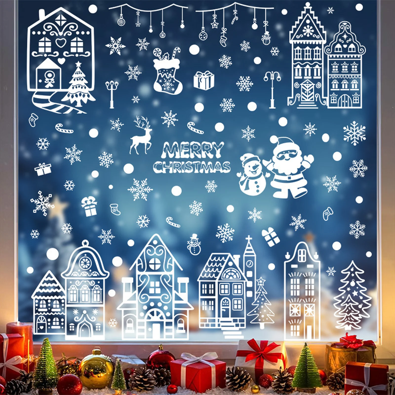 

Navidad New Year Decor Stickers Winter Snowman Snowflake Window Electrostatic Stickers 2025 Christmas Thanksgiving Party Decors