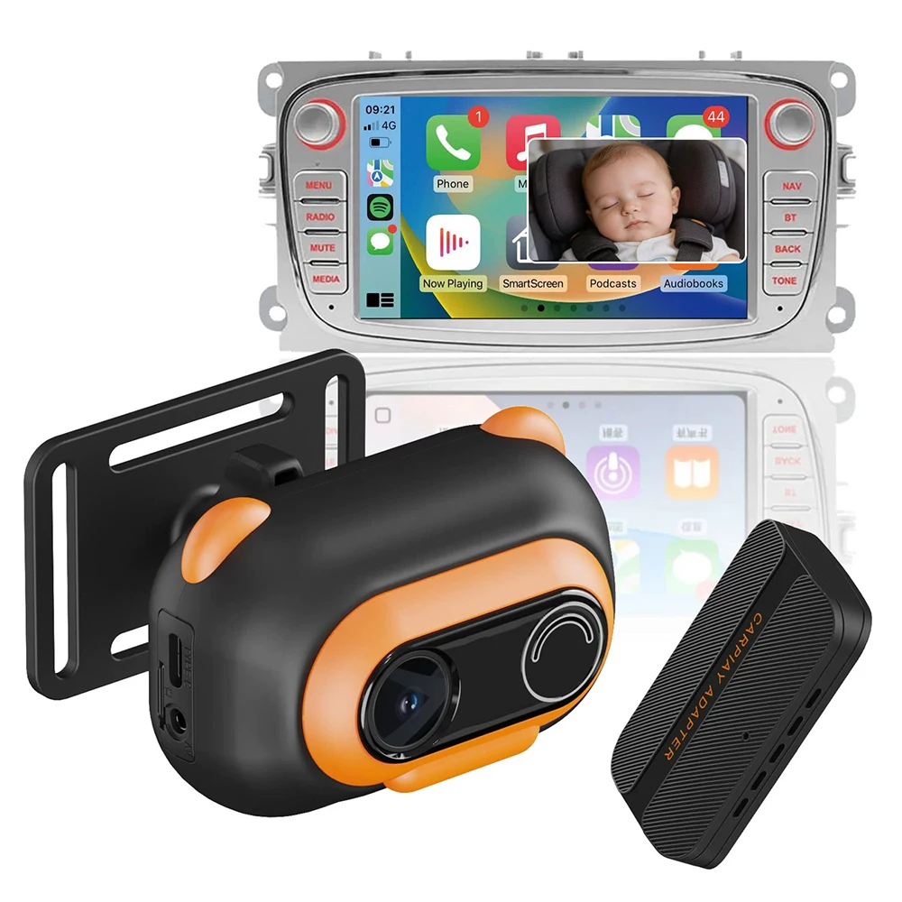 Car Baby Camera Wireless CarPlay & Android Auto 2.4G 5.8G Dual WiFi Wide Angle HD Back Seat Cam 1500mAh for Hyundai Benz Audi