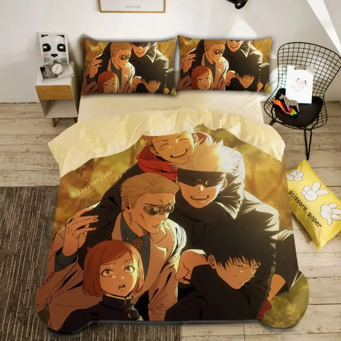 Japan Anime Teenage Duvet Cover Set,Jujutsu Kaisen Bedding Set 3D Printed Boys Junior Duvet Cover Kit Twin Queen King Single Siz
