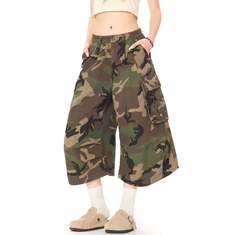 الأمريكية الرجعية التمويه العمل السراويل النساء الشارع المد فضفاض مستقيم سراويل تقليدية الشارع الشهير النساء