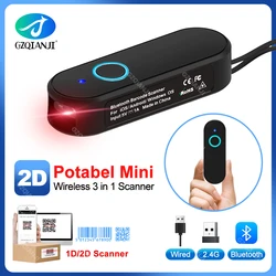 Bluetooth 2D Mini mobil cep barkod tarayıcı taşınabilir 2.4G kablosuz 1D 2D QR PDF417 barkod okuyucu depo envanter için