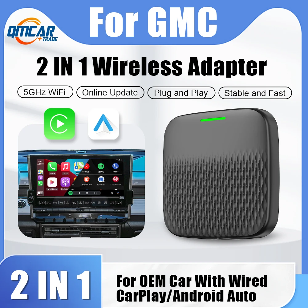 2024 Wireless Android Auto Carplay Box 2In1 WiFi Bluetooth Plug and play For GMC Canyon Sierra Sierra HD Acadia Terrain Yukon XL