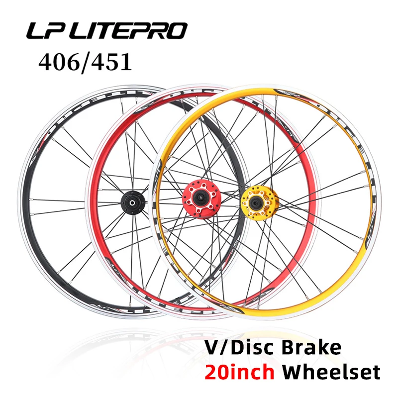 Lp Litepro 406 451 Disc/V Brake Bicycle WheelSet 20 Inch Quick Release Aluminum Alloy Double Wall Rims BMX Folding Bike Wheelset