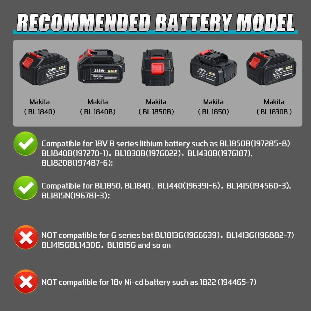 Drillpro 520N.m Brushless Electric Impact Wrench with One Battery Ratchet Cordless 1/2 inch Screwdriver for Makita 18V Battery