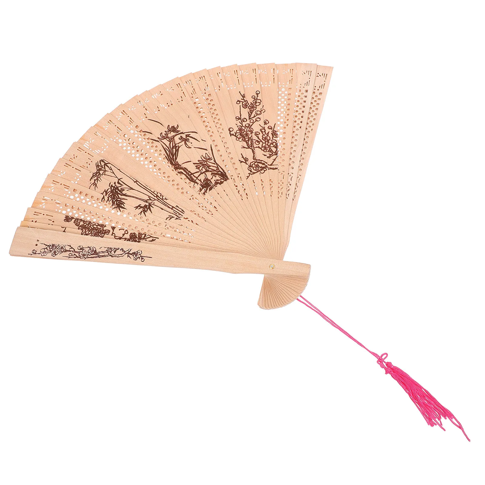 

Exquisite Sandalwood Foldable Hand Fan Hollow Carved Classic Chinese Vintage Style Lightweight Portable Fan for Women Stage