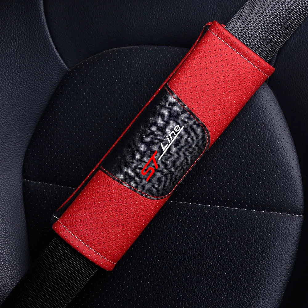 1pcs High quality leather car seat belt shoulder pad for Ford Fiesta MK3 MK4 Mondeo Edge ST LINE Automotive interior accessories