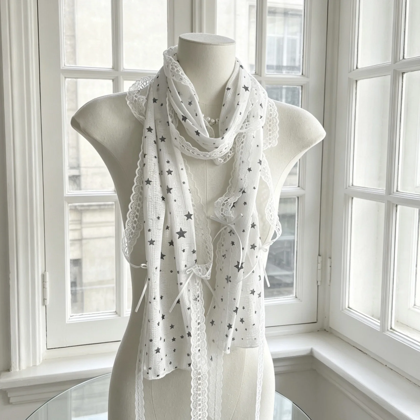 Kawaii Star Print Lace Arm Sleeves for Women Girls Y2K-style Fingerless Long Gloves with Sweet Bow Sun Protection Sleeve Covers view 5