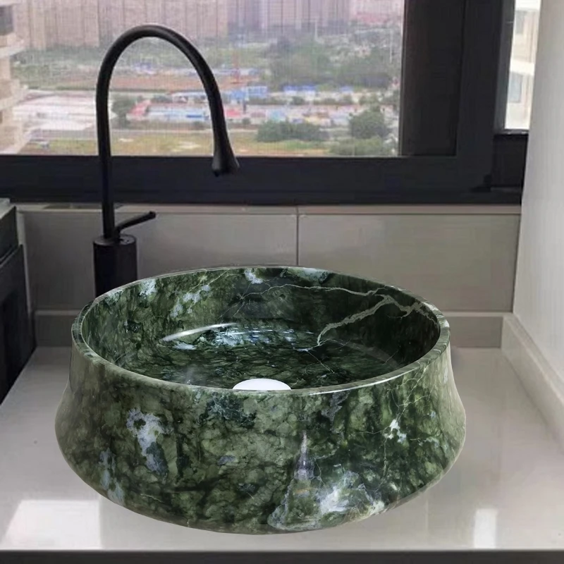 Dandong Green Glazed Jade Stone Material Wash Basin Single Basin Small Size Wash Basin Household Light Luxury Style Round Basin