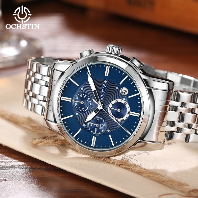 OCHSTIN New Adventurer Collection Daily Water Resistance Watches Man Quartz Movement Stainless Steel Strap Business Wristwatch