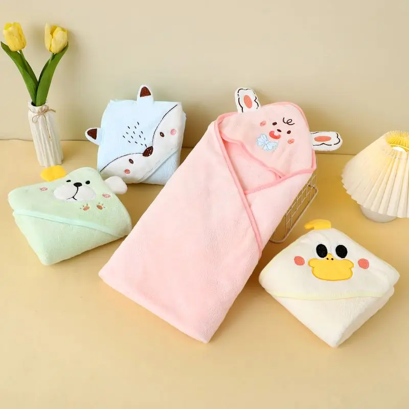 Coral fleece wearable blanket, cartoon cute home bath towel, highly absorbent, children's cover blanket bath towel