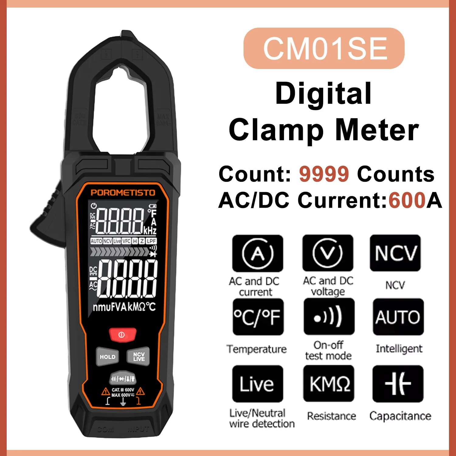 porometisto digital clamp meter auto alcance amperimetro alicate contagem 600a true rms multimetro dc tensao corrente ac cm01se 01