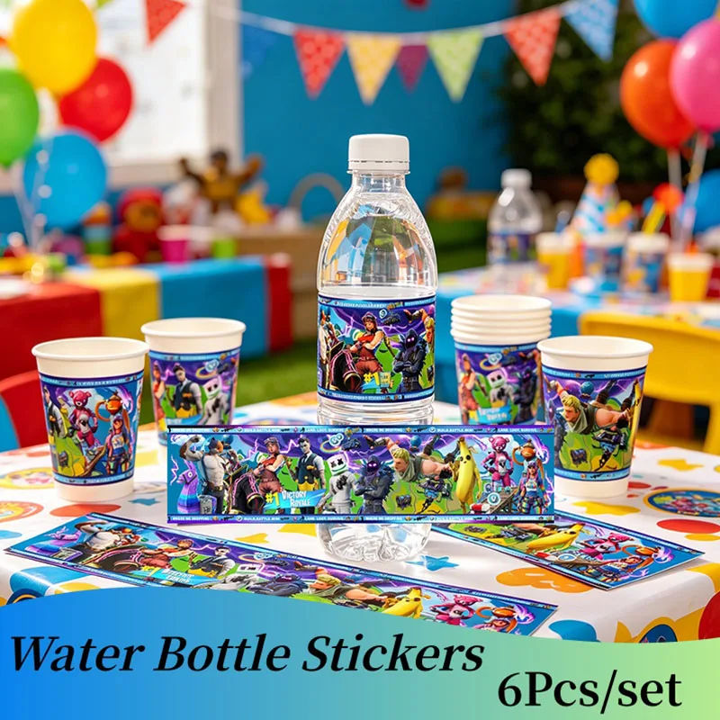 Fortnight Wasserflaschen-Etikettenaufkleber für Spiel-Themen-Geburtstagsfeiern, Festivals, Flaschendekoration, Partyzubehör-Set