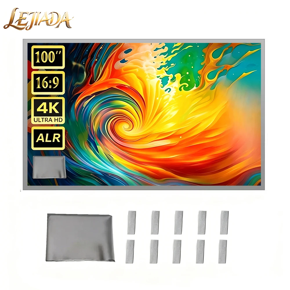 LEJIADA New 16:9 Anti-Light Easy Installation Free Projector Screen Metal Grey Portable ±30° Wide Viewing Angle Home 60-133 Inch
