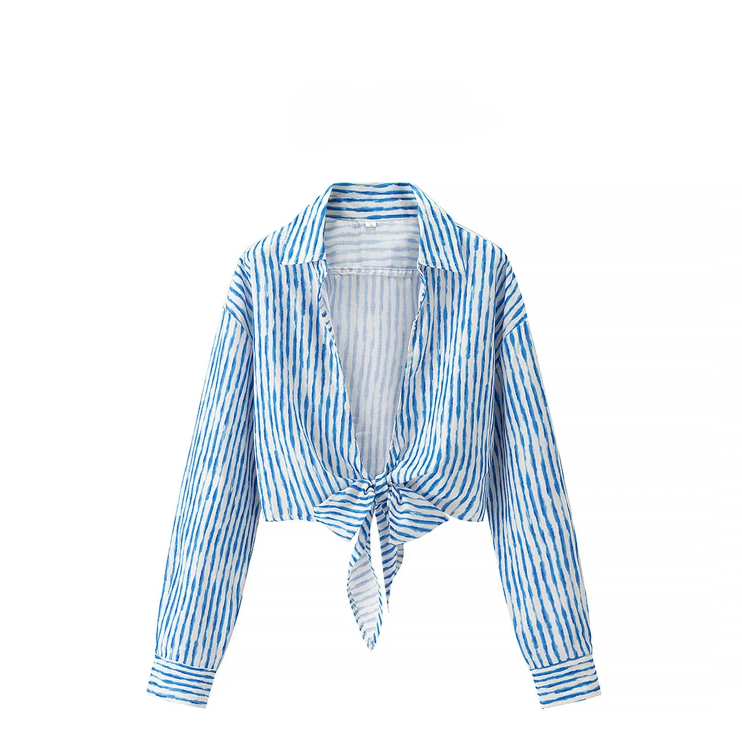 

Spring Summer New Fashion Striped Women Long Sleeve Shirt Comfortable Linen Breathable Ladies Short Blouses