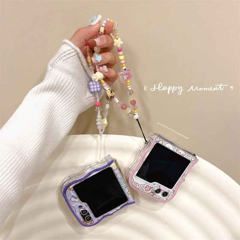 Cartoon Kaninchen milchigen Tee Telefon Fall für Samsung Galaxy Z Flip 6 5 4 3 Schutzhülle für ZFlip4 ZFlip5 ZFlip6 Fall Shell