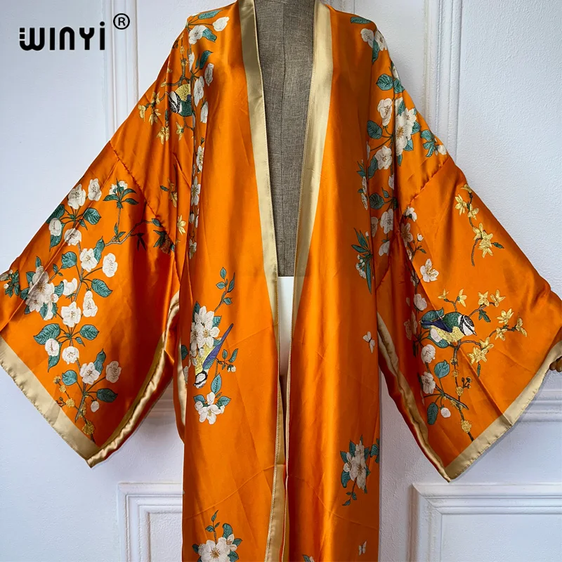 WINYI Kimono Women print Long Sleeve Cardigan Female Blouse abaya dubai luxury beach outfits women Cover Up boho dress kaftan