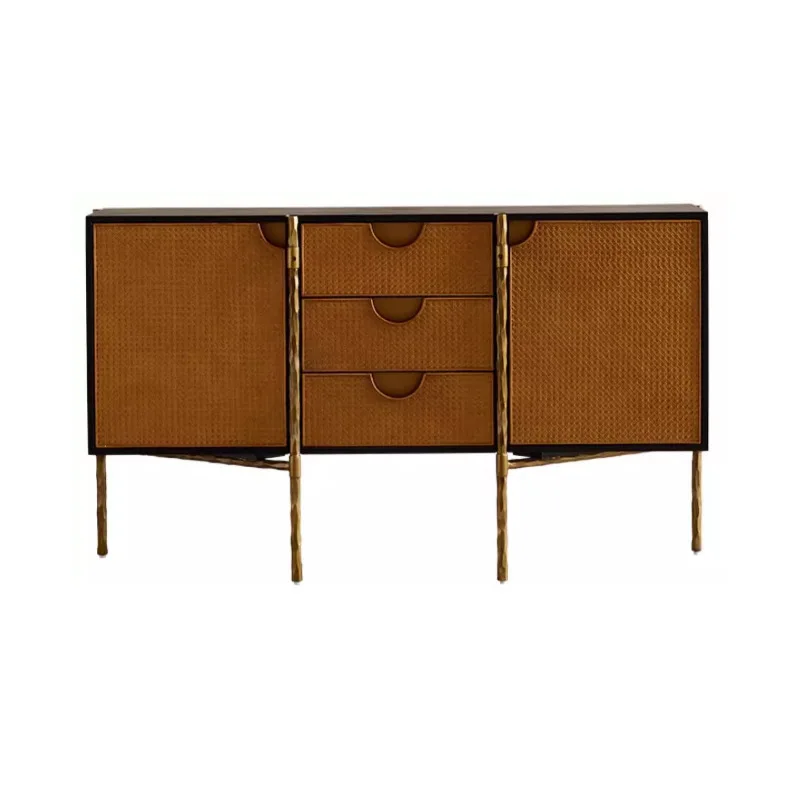 LTT wabi sandy wind wrought iron side cabinet retro and old rattan storage cabinet foyer entrance cabinet